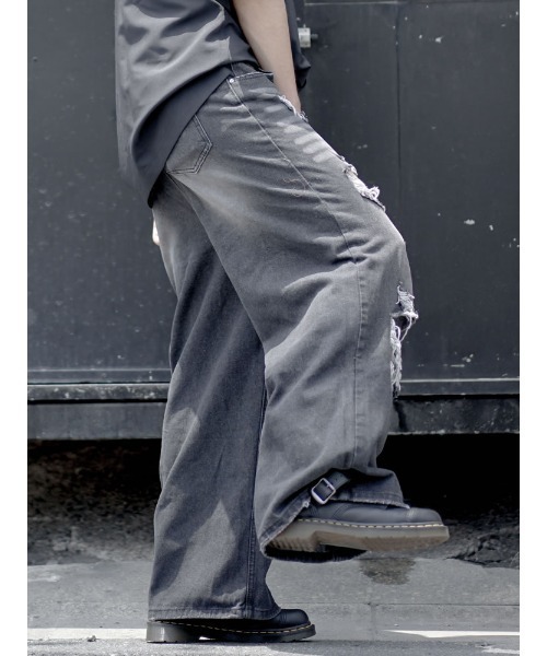 Auntie Rosa（アンティローザ）の「ルーズフィットフレアダメージデニム（デニムパンツ・メンズ・ブラック・X-LARGE/MEDIUM/LARGE）」の21枚目の写真
