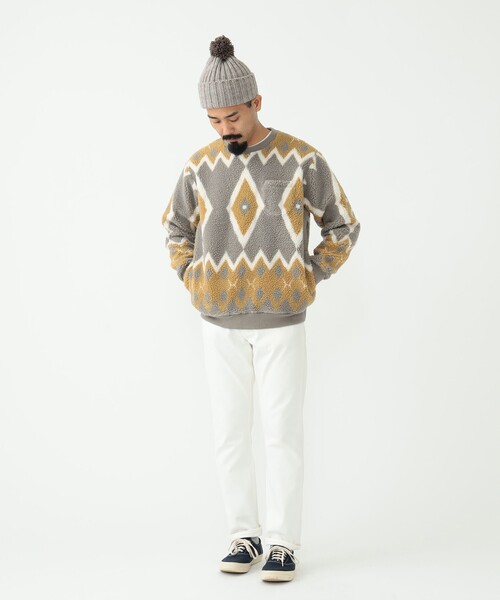 BEAMS PLUS(ビームスプラス)の「BEAMS PLUS / ジャカード ボアフリース クルーネック(スウェット・メンズ・ブラック/ライトグレー・L/M/XL/SMALL)」の3枚目の写真