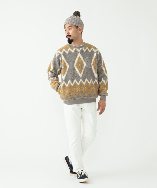 BEAMS PLUS(ビームスプラス)の「BEAMS PLUS / ジャカード ボアフリース クルーネック(スウェット・メンズ・ブラック/ライトグレー・L/M/XL/SMALL)」の4枚目の写真