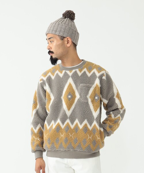 BEAMS PLUS(ビームスプラス)の「BEAMS PLUS / ジャカード ボアフリース クルーネック(スウェット・メンズ・ブラック/ライトグレー・L/M/XL/SMALL)」の5枚目の写真