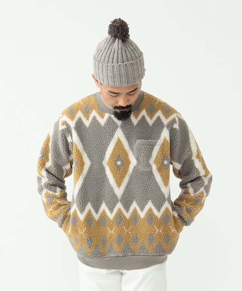 BEAMS PLUS(ビームスプラス)の「BEAMS PLUS / ジャカード ボアフリース クルーネック(スウェット・メンズ・ブラック/ライトグレー・L/M/XL/SMALL)」の6枚目の写真