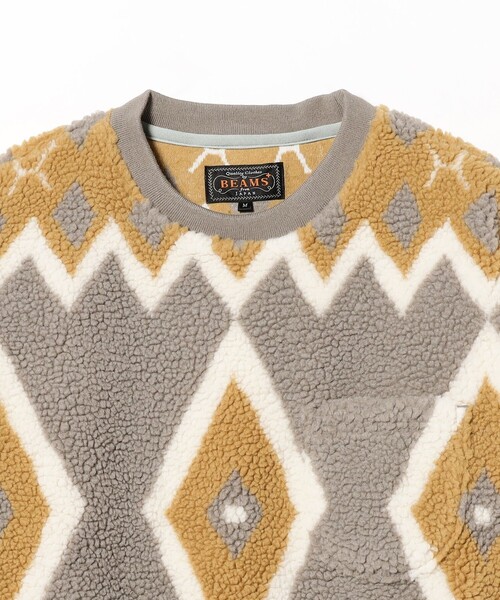 BEAMS PLUS(ビームスプラス)の「BEAMS PLUS / ジャカード ボアフリース クルーネック(スウェット・メンズ・ブラック/ライトグレー・L/M/XL/SMALL)」の8枚目の写真
