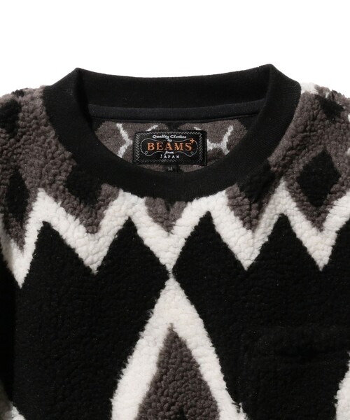 BEAMS PLUS(ビームスプラス)の「BEAMS PLUS / ジャカード ボアフリース クルーネック(スウェット・メンズ・ブラック/ライトグレー・L/M/XL/SMALL)」の14枚目の写真