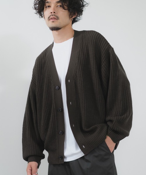 NULL（ヌル）の「【NULL】畦編み ニット カーディガン（カーディガン/ボレロ・メンズ・マスタード/ブラック/チャコール/ベージュ/ライトブルー/ダークグリーン/ブルーグレー/イエロー・LARGE/MEDIUM）」の3枚目の写真