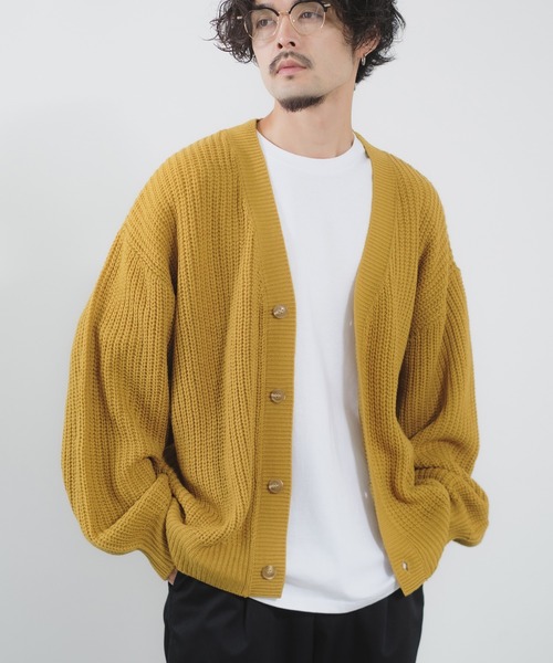 NULL（ヌル）の「【NULL】畦編み ニット カーディガン（カーディガン/ボレロ・メンズ・マスタード/ブラック/チャコール/ベージュ/ライトブルー/ダークグリーン/ブルーグレー/イエロー・LARGE/MEDIUM）」の8枚目の写真