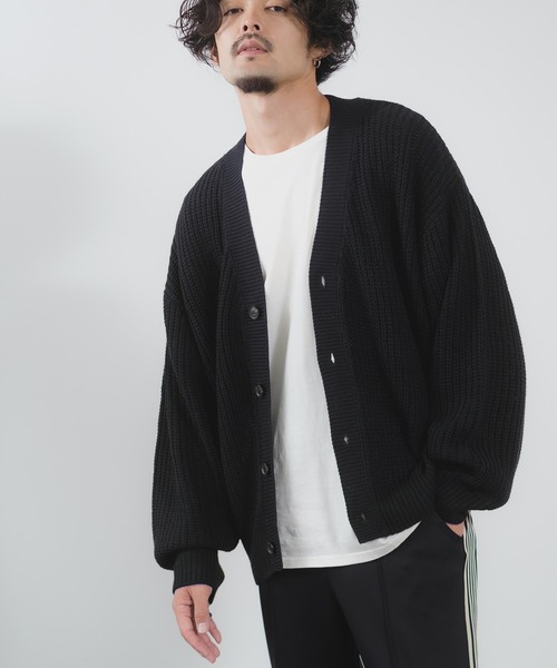 NULL（ヌル）の「【NULL】畦編み ニット カーディガン（カーディガン/ボレロ・メンズ・マスタード/ブラック/チャコール/ベージュ/ライトブルー/ダークグリーン/ブルーグレー/イエロー・LARGE/MEDIUM）」の9枚目の写真