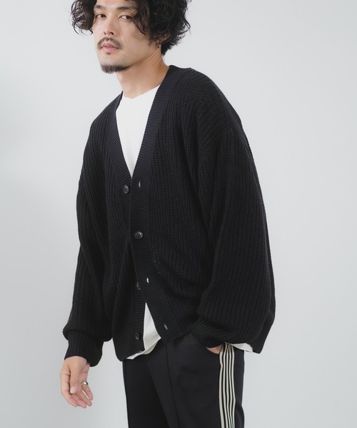 NULL（ヌル）の「【NULL】畦編み ニット カーディガン（カーディガン/ボレロ・メンズ・マスタード/ブラック/チャコール/ベージュ/ライトブルー/ダークグリーン/ブルーグレー/イエロー・LARGE/MEDIUM）」の12枚目の写真