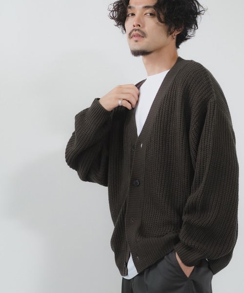 NULL（ヌル）の「【NULL】畦編み ニット カーディガン（カーディガン/ボレロ・メンズ・マスタード/ブラック/チャコール/ベージュ/ライトブルー/ダークグリーン/ブルーグレー/イエロー・LARGE/MEDIUM）」の20枚目の写真