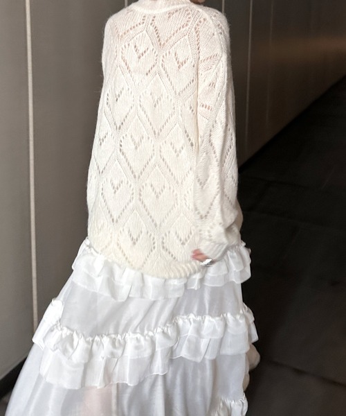 Alley by w closet（アリーバイダブルクローゼット）の「【Alley】ハート柄ハートニットプルオーバー（ニット/セーター・レディース・グリーン/ピンク/オフホワイト・FREE）」の13枚目の写真