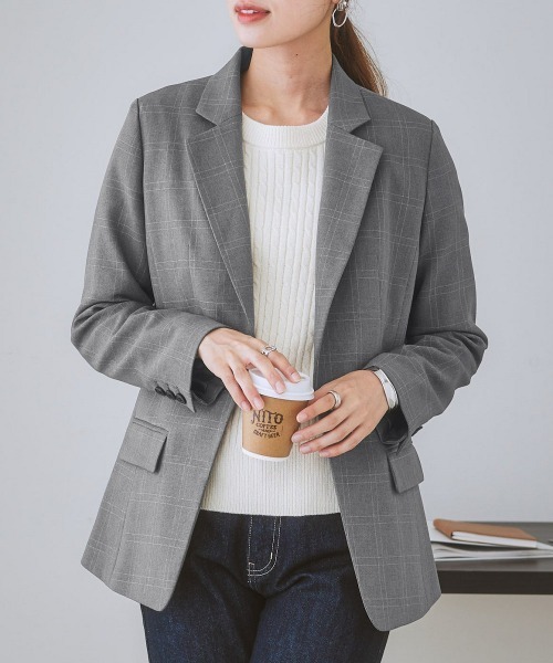 7days Life Styling(セブンデイズライフスタイリング)の「洗えるロング丈テーラードジャケット【プリント裏地付】(テーラードジャケット・レディース・ネイビー/グレー系その他/ブラウン・S/LL/M/L)」の2枚目の写真