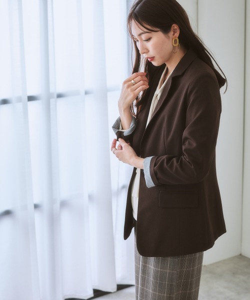 7days Life Styling(セブンデイズライフスタイリング)の「洗えるロング丈テーラードジャケット【プリント裏地付】(テーラードジャケット・レディース・ネイビー/グレー系その他/ブラウン・S/LL/M/L)」の14枚目の写真