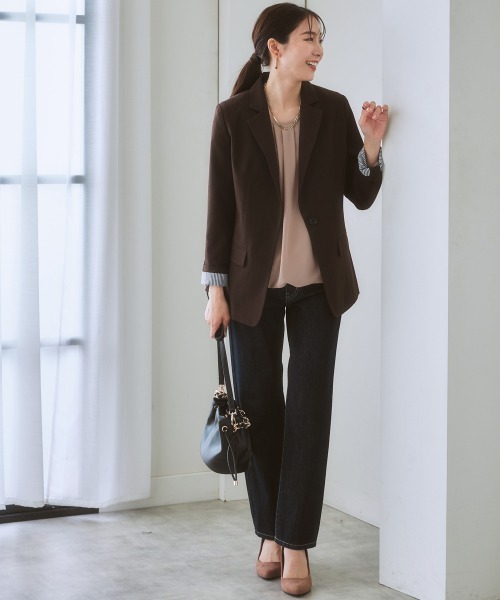 7days Life Styling(セブンデイズライフスタイリング)の「洗えるロング丈テーラードジャケット【プリント裏地付】(テーラードジャケット・レディース・ネイビー/グレー系その他/ブラウン・S/LL/M/L)」の12枚目の写真