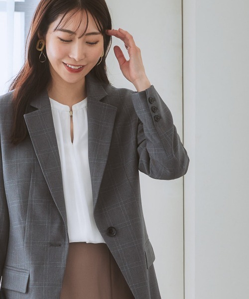 7days Life Styling(セブンデイズライフスタイリング)の「洗えるロング丈テーラードジャケット【プリント裏地付】(テーラードジャケット・レディース・ネイビー/グレー系その他/ブラウン・S/LL/M/L)」の9枚目の写真