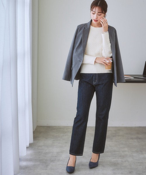 7days Life Styling(セブンデイズライフスタイリング)の「洗えるロング丈テーラードジャケット【プリント裏地付】(テーラードジャケット・レディース・ネイビー/グレー系その他/ブラウン・S/LL/M/L)」の7枚目の写真