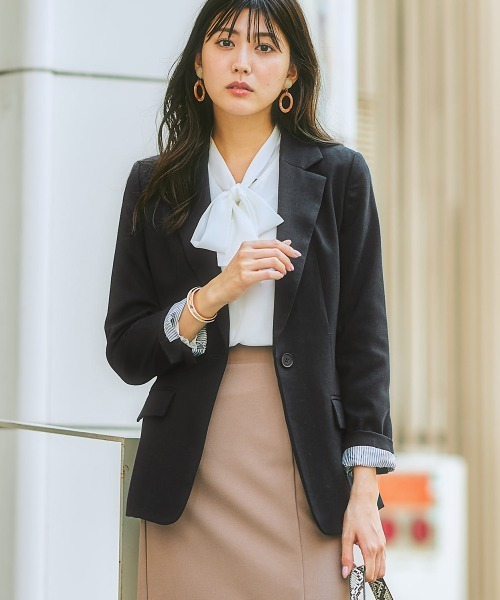 7days Life Styling(セブンデイズライフスタイリング)の「洗えるロング丈テーラードジャケット【プリント裏地付】(テーラードジャケット・レディース・ネイビー/グレー系その他/ブラウン・S/LL/M/L)」の18枚目の写真