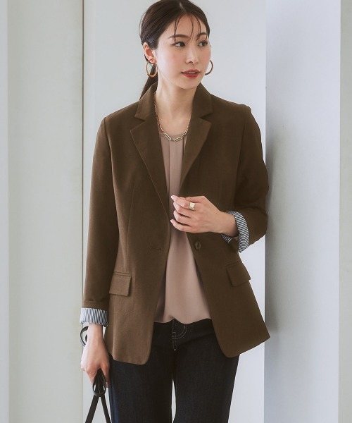 7days Life Styling(セブンデイズライフスタイリング)の「洗えるロング丈テーラードジャケット【プリント裏地付】(テーラードジャケット・レディース・ネイビー/グレー系その他/ブラウン・S/LL/M/L)」の10枚目の写真