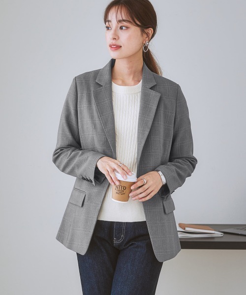 7days Life Styling(セブンデイズライフスタイリング)の「洗えるロング丈テーラードジャケット【プリント裏地付】(テーラードジャケット・レディース・ネイビー/グレー系その他/ブラウン・S/LL/M/L)」の4枚目の写真