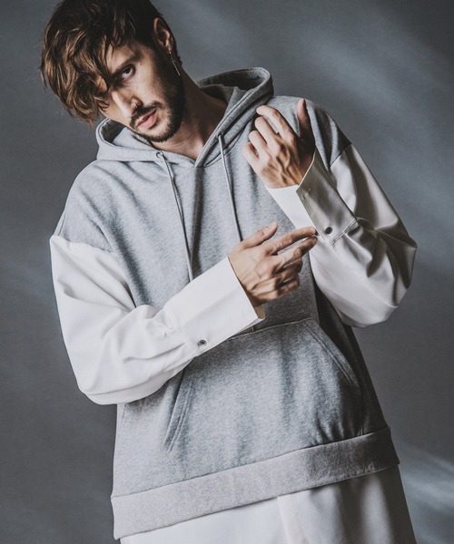 NO ID.(ノーアイディ)の「【NO ID.】Docking Hood Shirt / ドッキング フード シャツ(シャツ/ブラウス・メンズ・ブラック/ホワイト/グレー・ONE SIZE)」の3枚目の写真