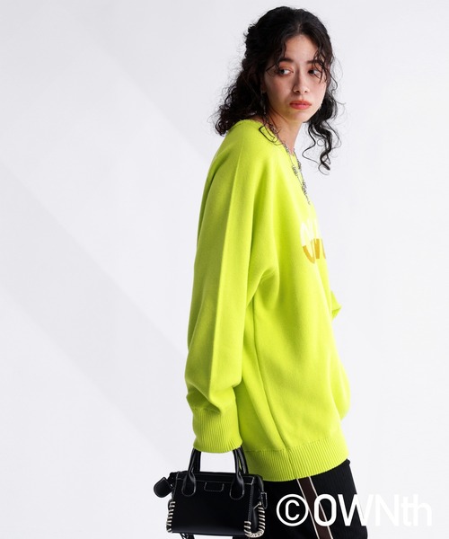 OWNth（オンス）の「ダブルジャガードロゴニットプルオーバー（ニット/セーター・レディース・ブラック/ライム・FREE）」の4枚目の写真
