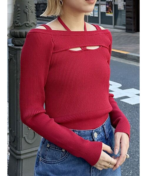 MURUA(ムルーア)の「クロスオープンリブニット(ニット/セーター・レディース・ブラック/ホワイト/レッド/ブルー・FREE)」の4枚目の写真