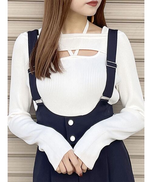 MURUA(ムルーア)の「クロスオープンリブニット(ニット/セーター・レディース・ブラック/ホワイト/レッド/ブルー・FREE)」の1枚目の写真