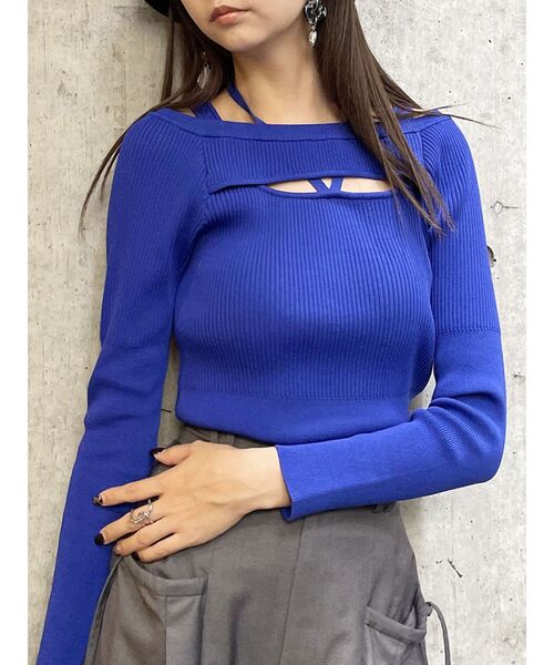 MURUA(ムルーア)の「クロスオープンリブニット(ニット/セーター・レディース・ブラック/ホワイト/レッド/ブルー・FREE)」の3枚目の写真