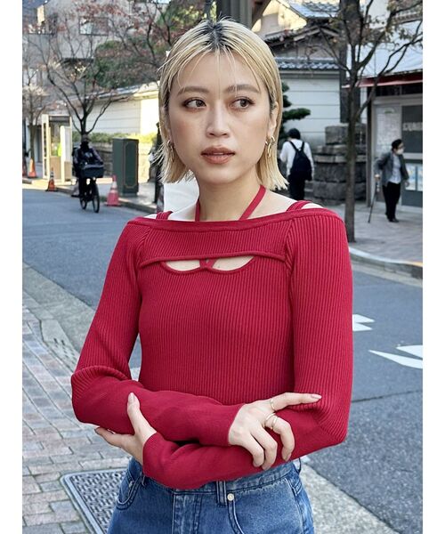 MURUA(ムルーア)の「クロスオープンリブニット(ニット/セーター・レディース・ブラック/ホワイト/レッド/ブルー・FREE)」の13枚目の写真