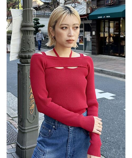 MURUA(ムルーア)の「クロスオープンリブニット(ニット/セーター・レディース・ブラック/ホワイト/レッド/ブルー・FREE)」の14枚目の写真