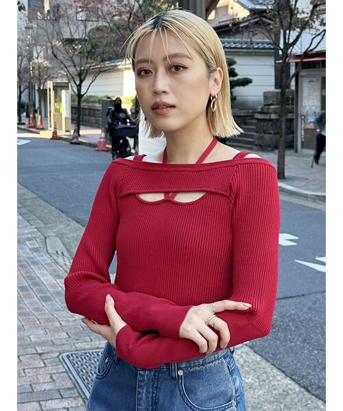 MURUA(ムルーア)の「クロスオープンリブニット(ニット/セーター・レディース・ブラック/ホワイト/レッド/ブルー・FREE)」の15枚目の写真