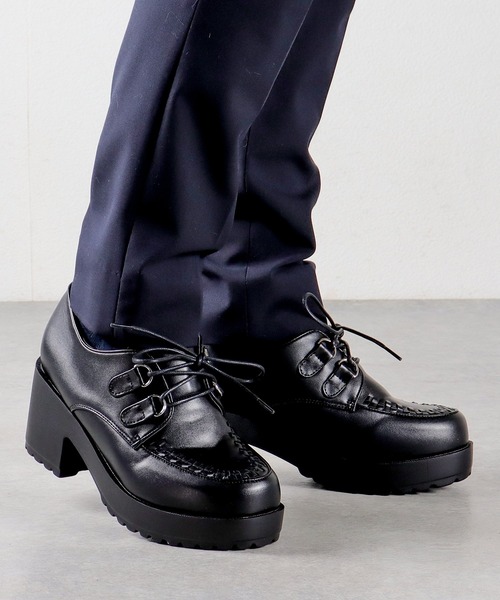 LOVEHUNTER（ラブハンター）の「大きいサイズ インターレースデザイン厚底シューズ(1604M)/Love Hunter（ドレスシューズ・メンズ・ブラック×ブラック/ブラック×ホワイト/ホワイト・41/43/45）」の3枚目の写真