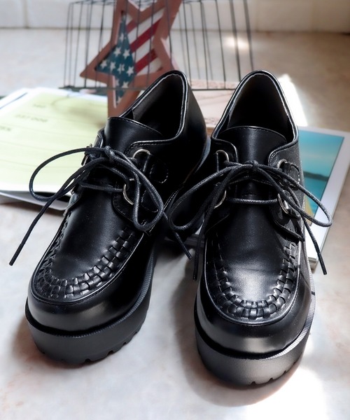 LOVEHUNTER（ラブハンター）の「大きいサイズ インターレースデザイン厚底シューズ(1604M)/Love Hunter（ドレスシューズ・メンズ・ブラック×ブラック/ブラック×ホワイト/ホワイト・41/43/45）」の7枚目の写真