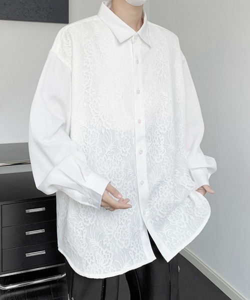 FVLMEN(フルメン)の「【FVLMEN】 lace pasting long sleeve big shirt/レース ペイスティング ロングスリーブ ビッグ シャツ(シャツ/ブラウス・メンズ・ブラック/ホワイト・FREE)」の7枚目の写真