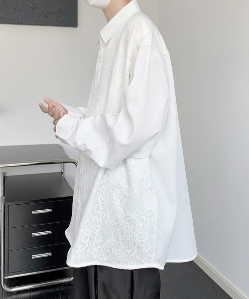 FVLMEN(フルメン)の「【FVLMEN】 lace pasting long sleeve big shirt/レース ペイスティング ロングスリーブ ビッグ シャツ(シャツ/ブラウス・メンズ・ブラック/ホワイト・FREE)」の12枚目の写真