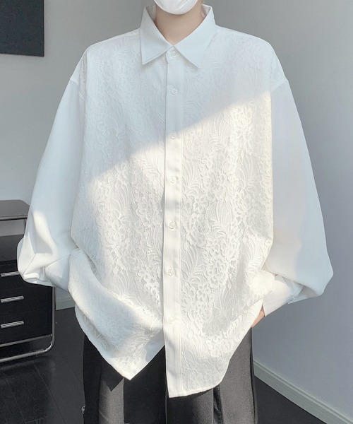 FVLMEN(フルメン)の「【FVLMEN】 lace pasting long sleeve big shirt/レース ペイスティング ロングスリーブ ビッグ シャツ(シャツ/ブラウス・メンズ・ブラック/ホワイト・FREE)」の6枚目の写真