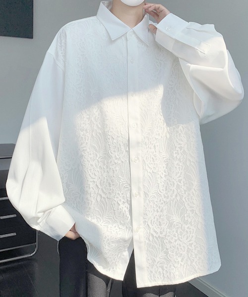 FVLMEN(フルメン)の「【FVLMEN】 lace pasting long sleeve big shirt/レース ペイスティング ロングスリーブ ビッグ シャツ(シャツ/ブラウス・メンズ・ブラック/ホワイト・FREE)」の8枚目の写真