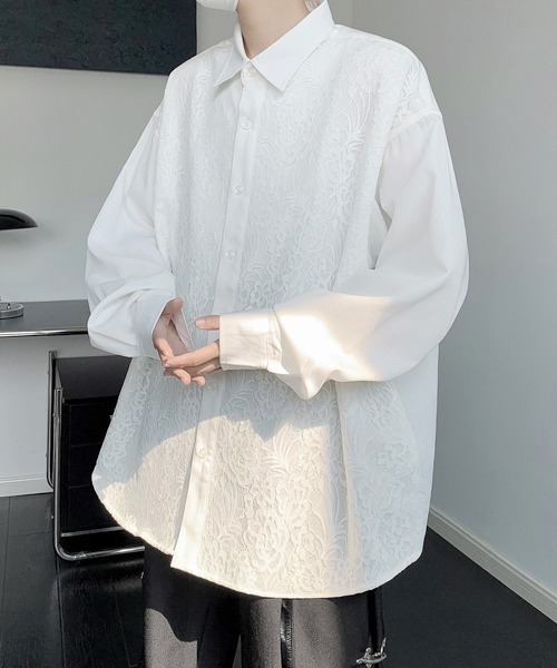 FVLMEN(フルメン)の「【FVLMEN】 lace pasting long sleeve big shirt/レース ペイスティング ロングスリーブ ビッグ シャツ(シャツ/ブラウス・メンズ・ブラック/ホワイト・FREE)」の10枚目の写真
