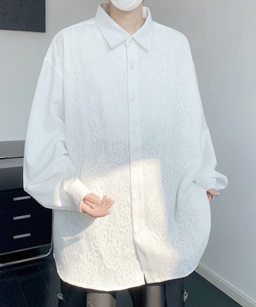 FVLMEN(フルメン)の「【FVLMEN】 lace pasting long sleeve big shirt/レース ペイスティング ロングスリーブ ビッグ シャツ(シャツ/ブラウス・メンズ・ブラック/ホワイト・FREE)」の11枚目の写真