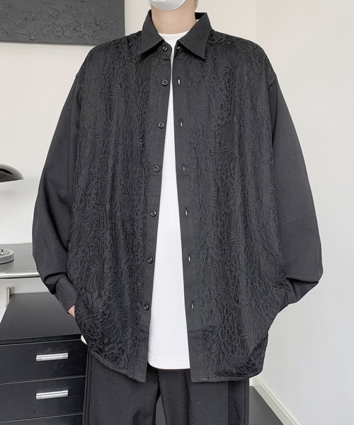 FVLMEN(フルメン)の「【FVLMEN】 lace pasting long sleeve big shirt/レース ペイスティング ロングスリーブ ビッグ シャツ(シャツ/ブラウス・メンズ・ブラック/ホワイト・FREE)」の16枚目の写真