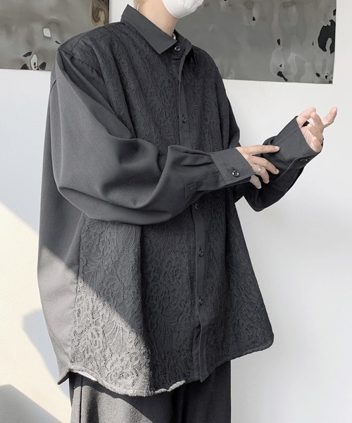 FVLMEN(フルメン)の「【FVLMEN】 lace pasting long sleeve big shirt/レース ペイスティング ロングスリーブ ビッグ シャツ(シャツ/ブラウス・メンズ・ブラック/ホワイト・FREE)」の15枚目の写真