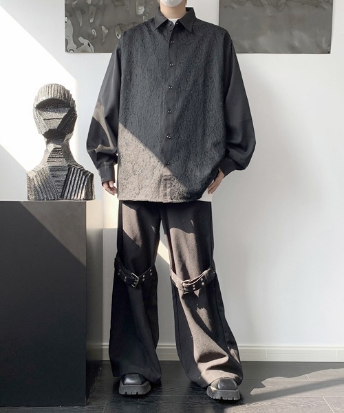 FVLMEN(フルメン)の「【FVLMEN】 lace pasting long sleeve big shirt/レース ペイスティング ロングスリーブ ビッグ シャツ(シャツ/ブラウス・メンズ・ブラック/ホワイト・FREE)」の13枚目の写真