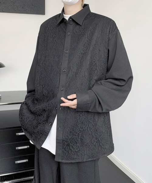 FVLMEN(フルメン)の「【FVLMEN】 lace pasting long sleeve big shirt/レース ペイスティング ロングスリーブ ビッグ シャツ(シャツ/ブラウス・メンズ・ブラック/ホワイト・FREE)」の17枚目の写真