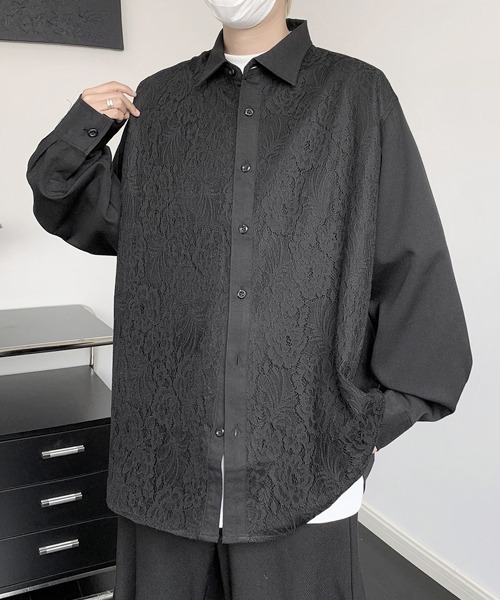 FVLMEN(フルメン)の「【FVLMEN】 lace pasting long sleeve big shirt/レース ペイスティング ロングスリーブ ビッグ シャツ(シャツ/ブラウス・メンズ・ブラック/ホワイト・FREE)」の19枚目の写真