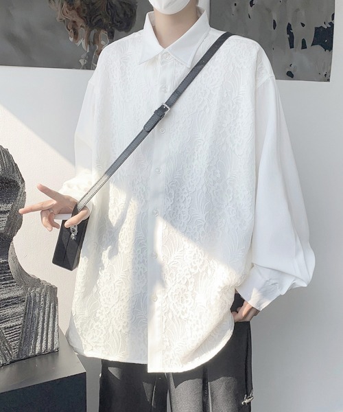 FVLMEN(フルメン)の「【FVLMEN】 lace pasting long sleeve big shirt/レース ペイスティング ロングスリーブ ビッグ シャツ(シャツ/ブラウス・メンズ・ブラック/ホワイト・FREE)」の5枚目の写真