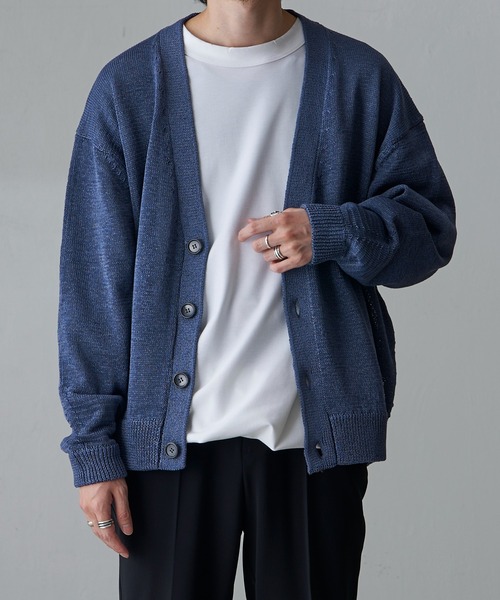 Lui's（ルイス）の「テープヤーンクロップドカーディガン（カーディガン/ボレロ・メンズ・ライトグレー/ブラック/ブルー・S/M）」の13枚目の写真