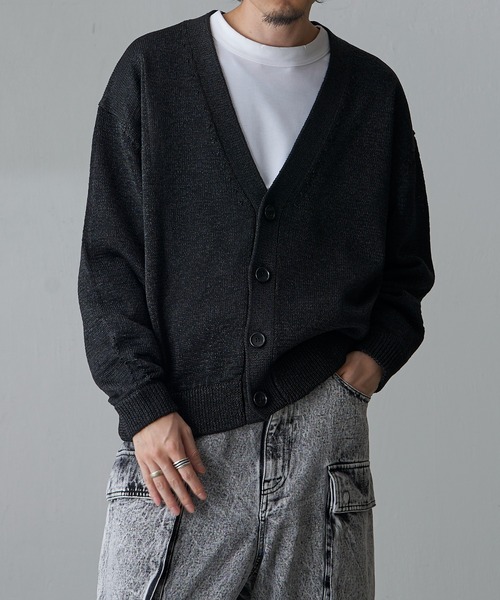 Lui's（ルイス）の「テープヤーンクロップドカーディガン（カーディガン/ボレロ・メンズ・ライトグレー/ブラック/ブルー・S/M）」の4枚目の写真