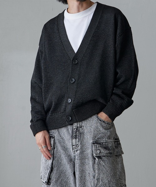 Lui's（ルイス）の「テープヤーンクロップドカーディガン（カーディガン/ボレロ・メンズ・ライトグレー/ブラック/ブルー・S/M）」の5枚目の写真