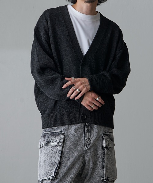 Lui's（ルイス）の「テープヤーンクロップドカーディガン（カーディガン/ボレロ・メンズ・ライトグレー/ブラック/ブルー・S/M）」の6枚目の写真