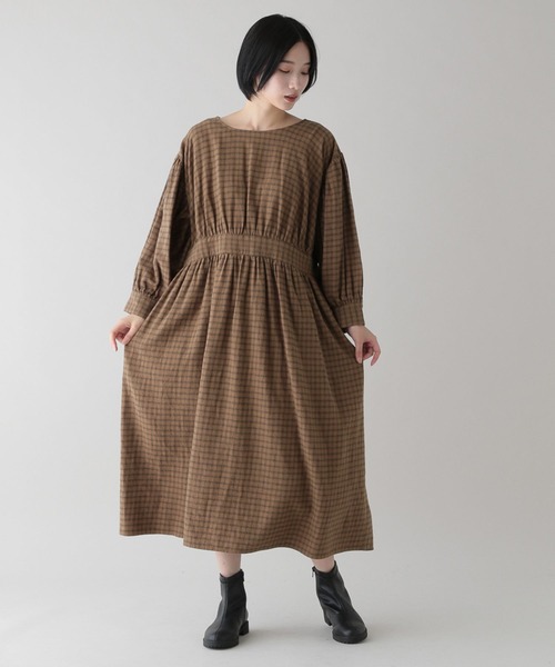 studio CLIP（スタディオクリップ）の「《natural by clip》コットンリネンチェック切り替えワンピース（ワンピース・レディース・ネイビー/ブラック/ベージュ・FREE）」の13枚目の写真