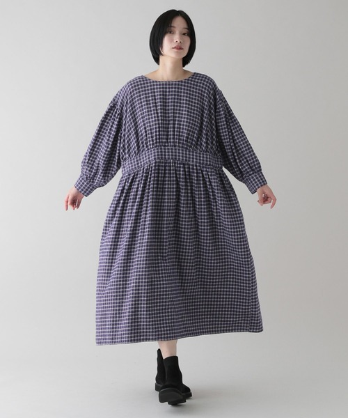 studio CLIP（スタディオクリップ）の「《natural by clip》コットンリネンチェック切り替えワンピース（ワンピース・レディース・ネイビー/ブラック/ベージュ・FREE）」の16枚目の写真