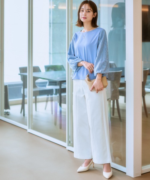 7days Life Styling(セブンデイズライフスタイリング)の「ハリ感素材ストレッチワイドパンツ(スラックス・レディース・オフホワイト/ネイビー/ライトグレー・S/LL/L/M)」の6枚目の写真